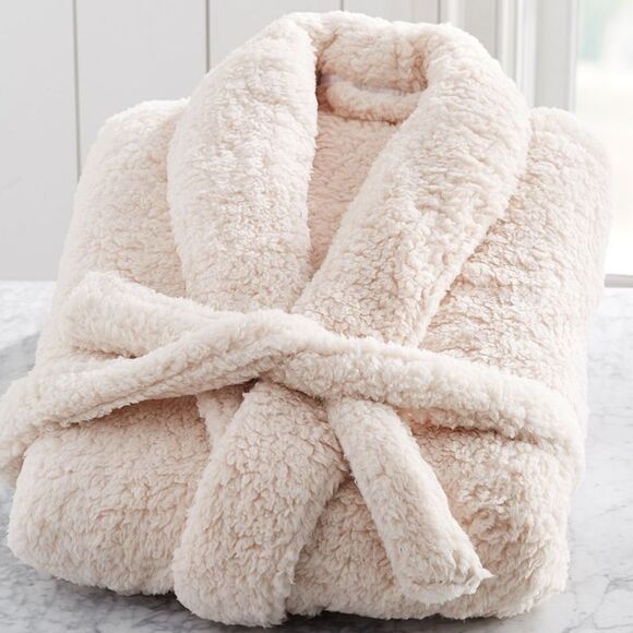 Pottery Barn Knee Length Teddy Bear Fluffy Cozy Sherpa Robe Ballet Blush Pink M - Picture 9 of 10
